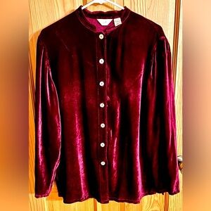 J. Jill Velvet Mother of Pearl Button-Up Burgundy Size PS Festive Party Blouse